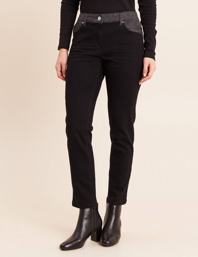 Jean ajust&eacute; 7/8&egrave;me taille bascul&eacute;e noir femme