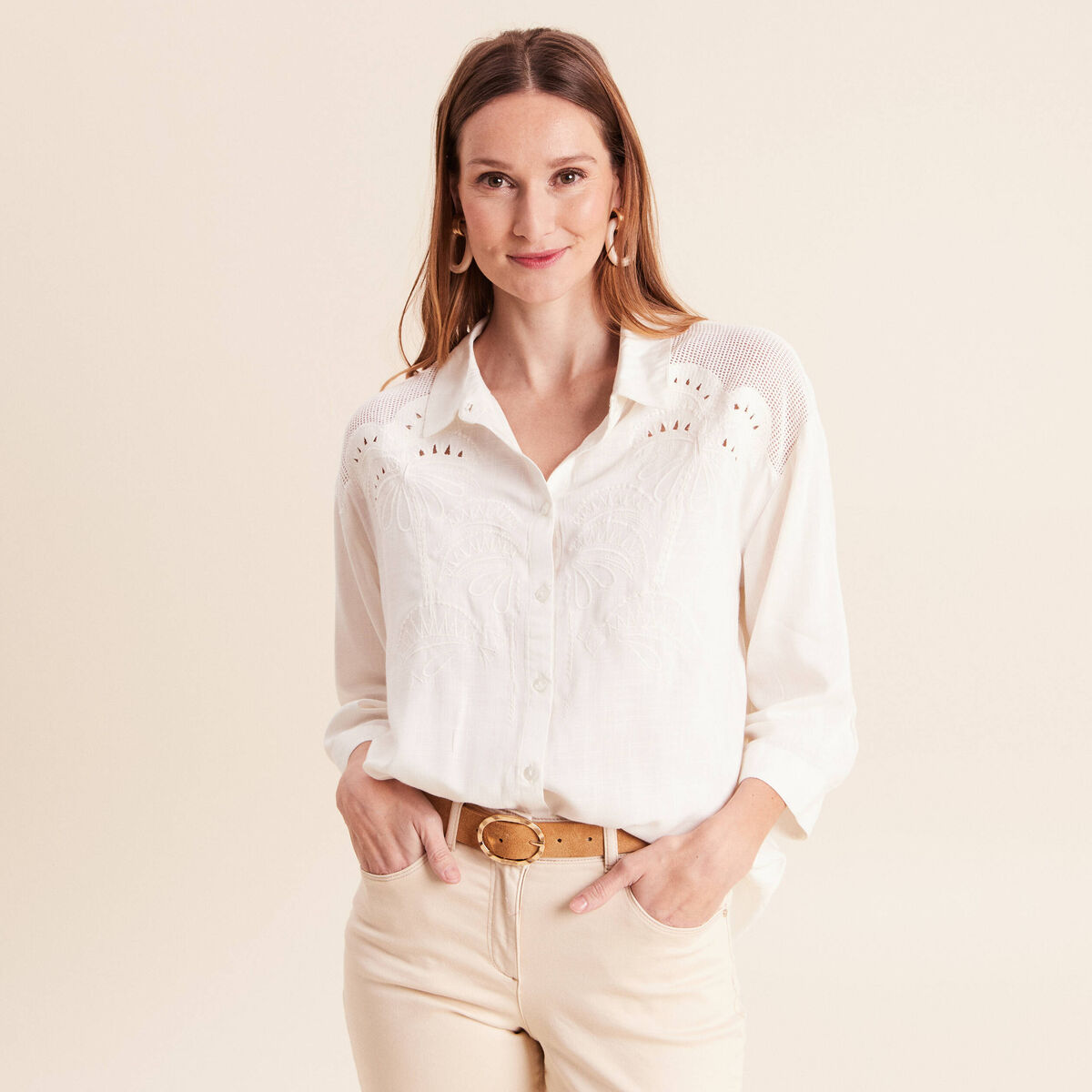 Chemise ample manches 3/4 col chemise ecru femme