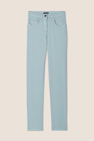 Pantalon ajusté taille haute bleu canard femme