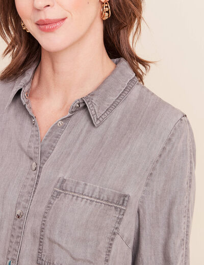 Chemise col chemise manches longues denim gris femme