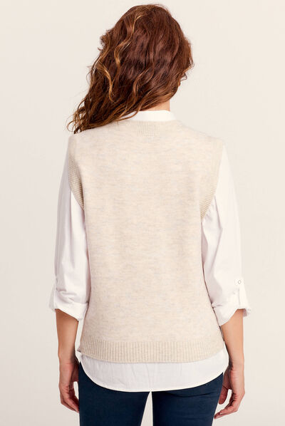 Pull sans manches beige femme
