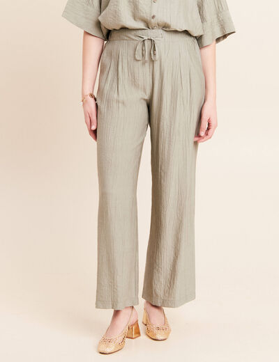 Pantalon fluide taille haute vert clair femme