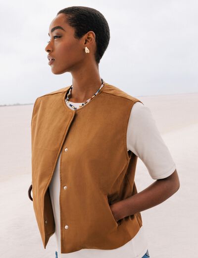 veste doublée bas resserré sans col marron femme
