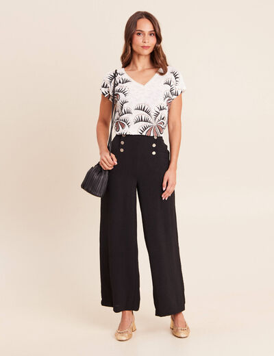 Pantalon large 7/8&egrave;me taille haute noir femme