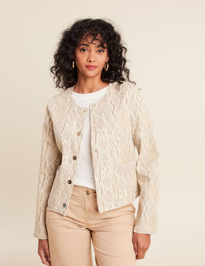 veste sans col beige femme