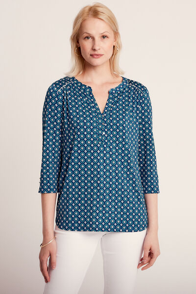 T-shirt manches 3/4 bleu foncé femme