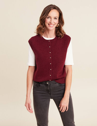 gilet droit court sans manches col rond bordeaux femme