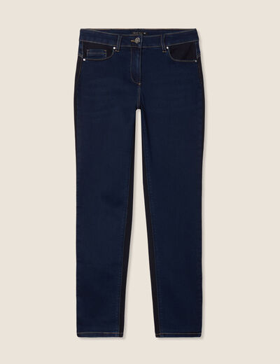 Jean ajusté 7/8ème effet bi-matière denim brut femme