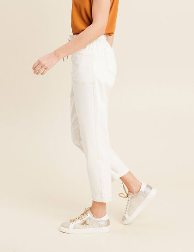 Pantalon coupe mom 7/8&egrave;me blanc femme