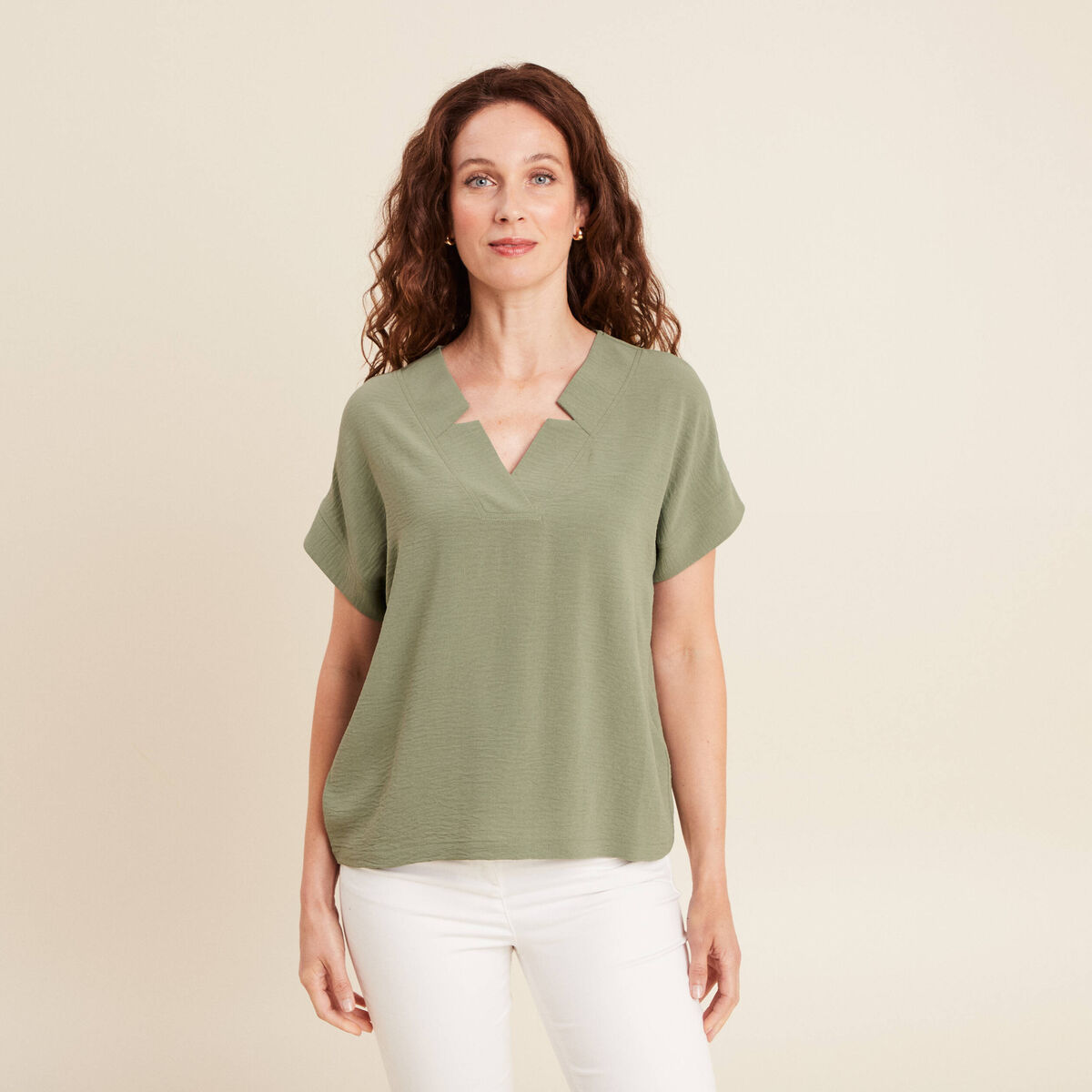 Blouse fluide manches courtes vert clair femme