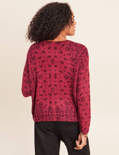 Pull col rond bordeaux femme