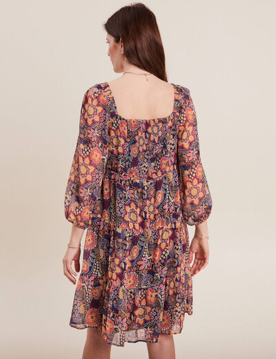 Robe évasée manches 3/4 violet femme
