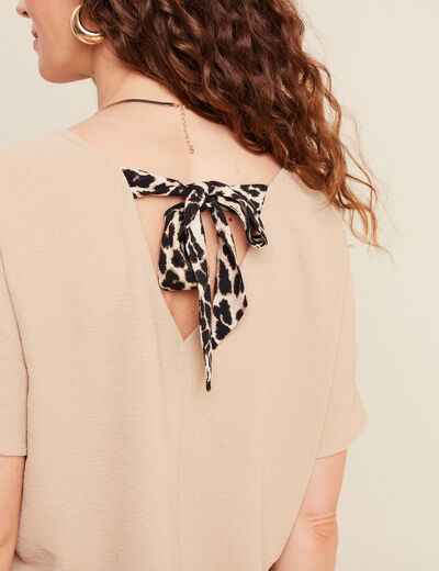 Blouse col v manches 3/4 brillante sable femme