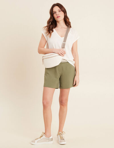 Short fluide taille basse vert kaki femme