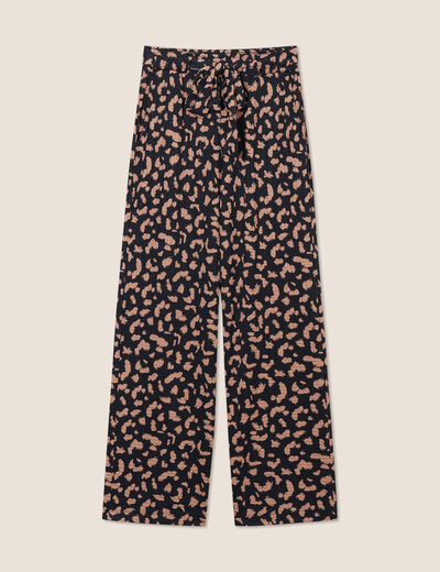 Pantalon ample taille haute noir femme