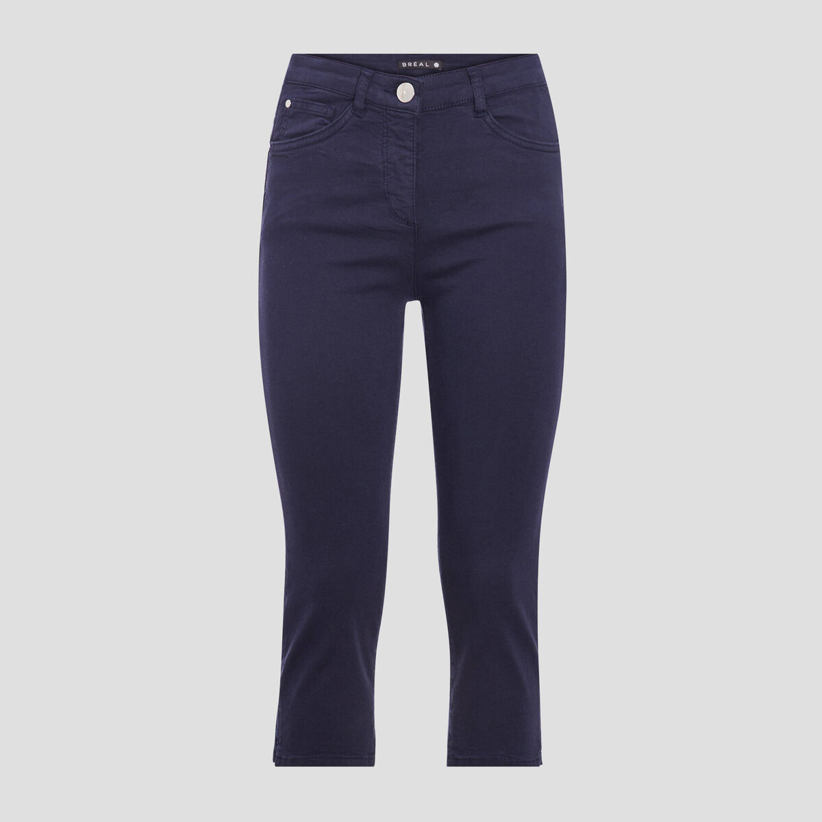 Pantacourt droit taille standard bleu marine femme