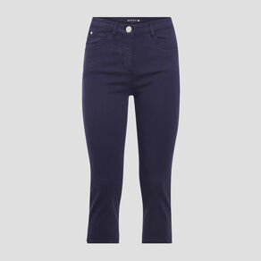 Pantacourt droit taille standard bleu marine femme