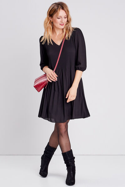 Robe droite plissée noir femme
