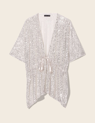 Kimono court &agrave; sequins couleur or femme