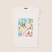 Top col rond manches courtes ecru femme