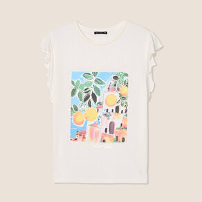 Top col rond manches courtes ecru femme