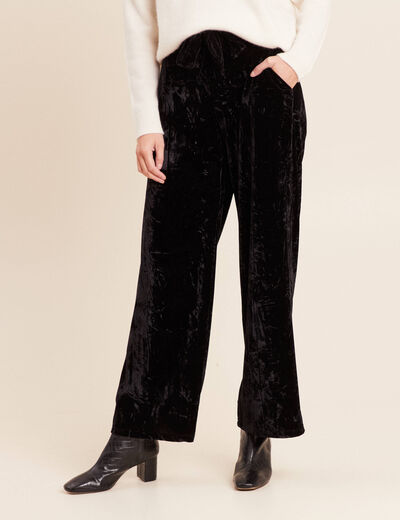 Pantalon large taille haute velours noir femme