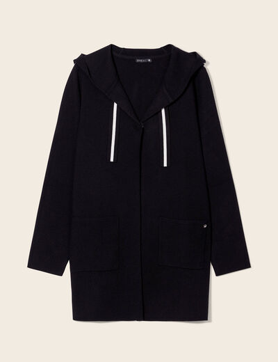 Gilet long à capuche noir femme