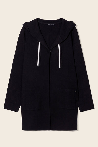 Gilet long à capuche noir femme