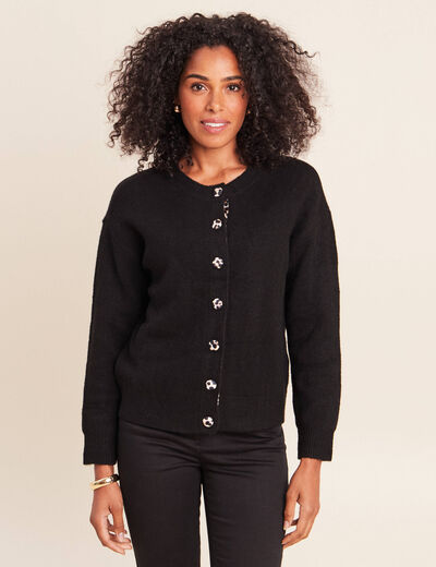 Gilet droit mi-long col rond noir femme