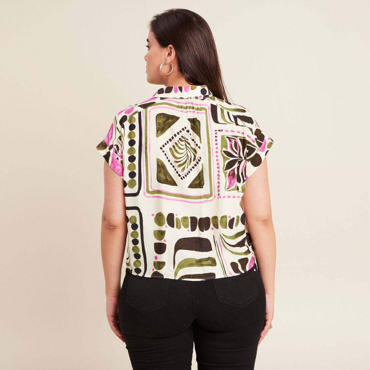Chemise manches courtes nouée vert femme
