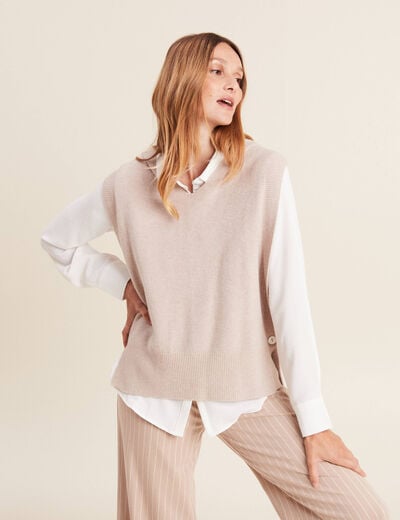 Pull sans manches à capuche creme femme