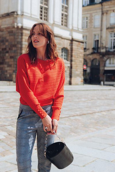 Pull manches longues orange femme