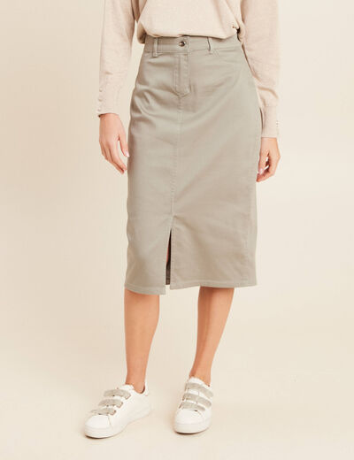 Jupe trapèze réversible longueur genou vert olive femme
