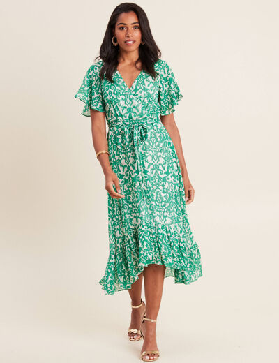 Robe longue évasée fluide vert femme