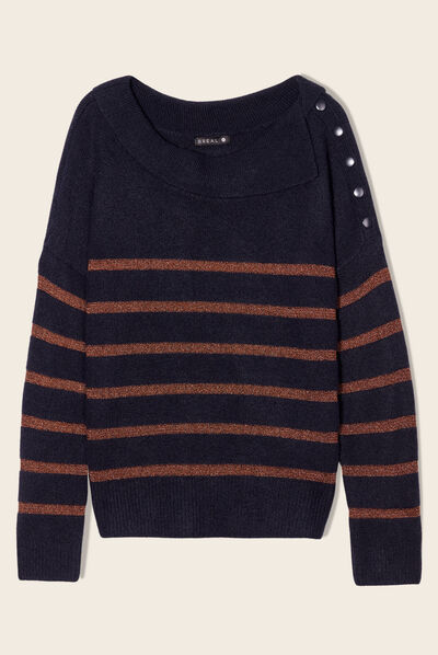Pull manches longues bleu foncé femme