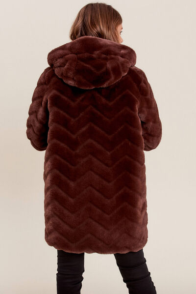 Manteau fausse fourrure réversible marron foncé femme
