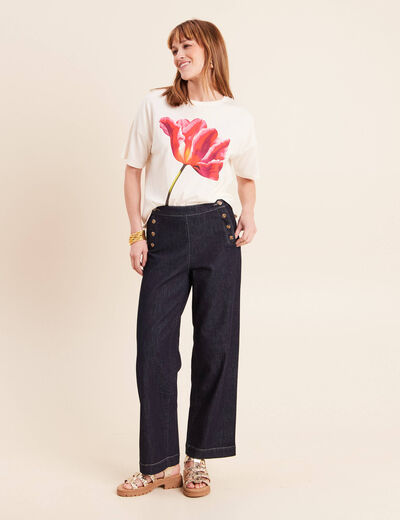 T-shirt col rond manches courtes ecru femme