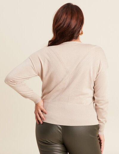 Pull manches longues col en V couleur or femme