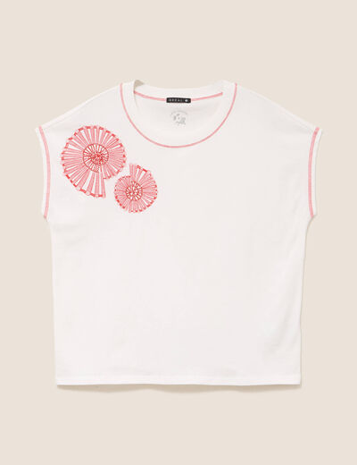 T-shirt col rond manches courtes ecru femme