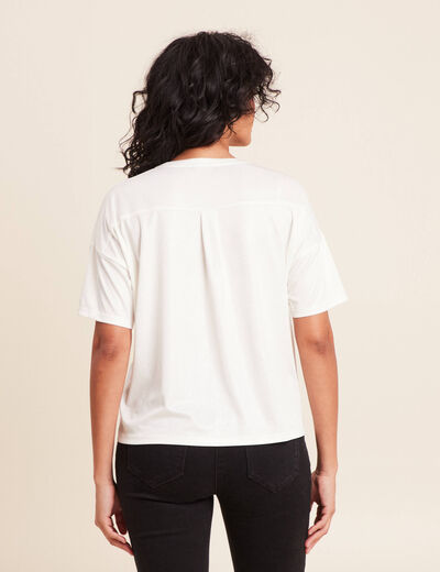T-shirt manches coudes brillant ecru femme