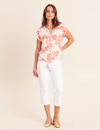 T-shirt col tunisien manches courtes rose femme