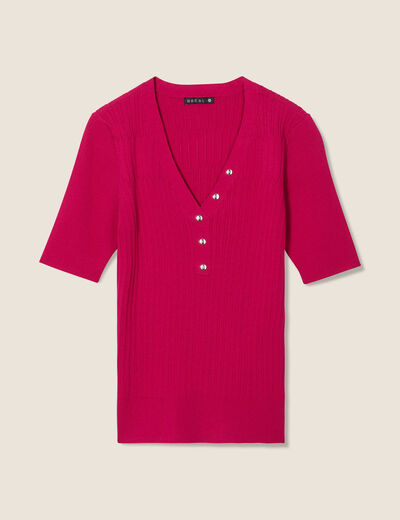 Pull manches courtes rose fushia femme