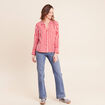 Chemise droite longue fluide col chemise rouge femme
