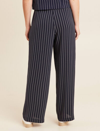 Pantalon large taille haute bleu foncé femme