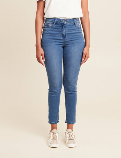 Jean coupe ajust&eacute;e 7/8&egrave;me taille haute denim double stone femme