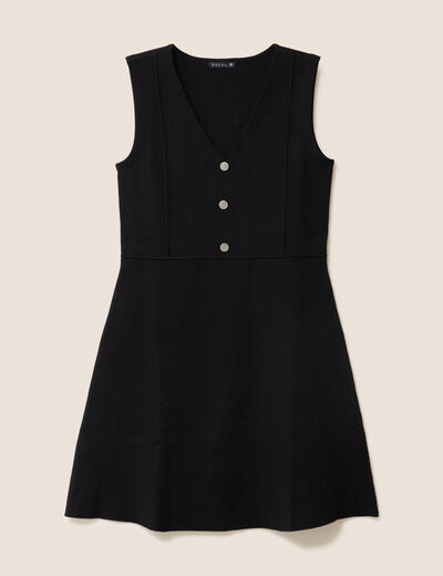 Robe courte &eacute;vas&eacute;e col v sans manches noir femme