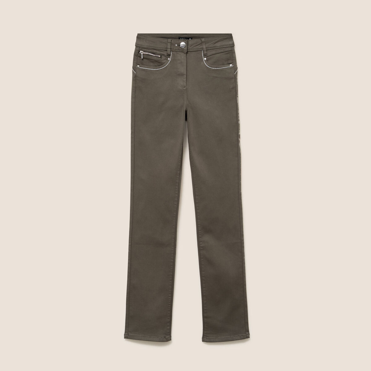 Pantalon droit taille haute vert kaki femme