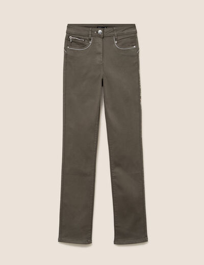 Pantalon droit taille haute vert kaki femme
