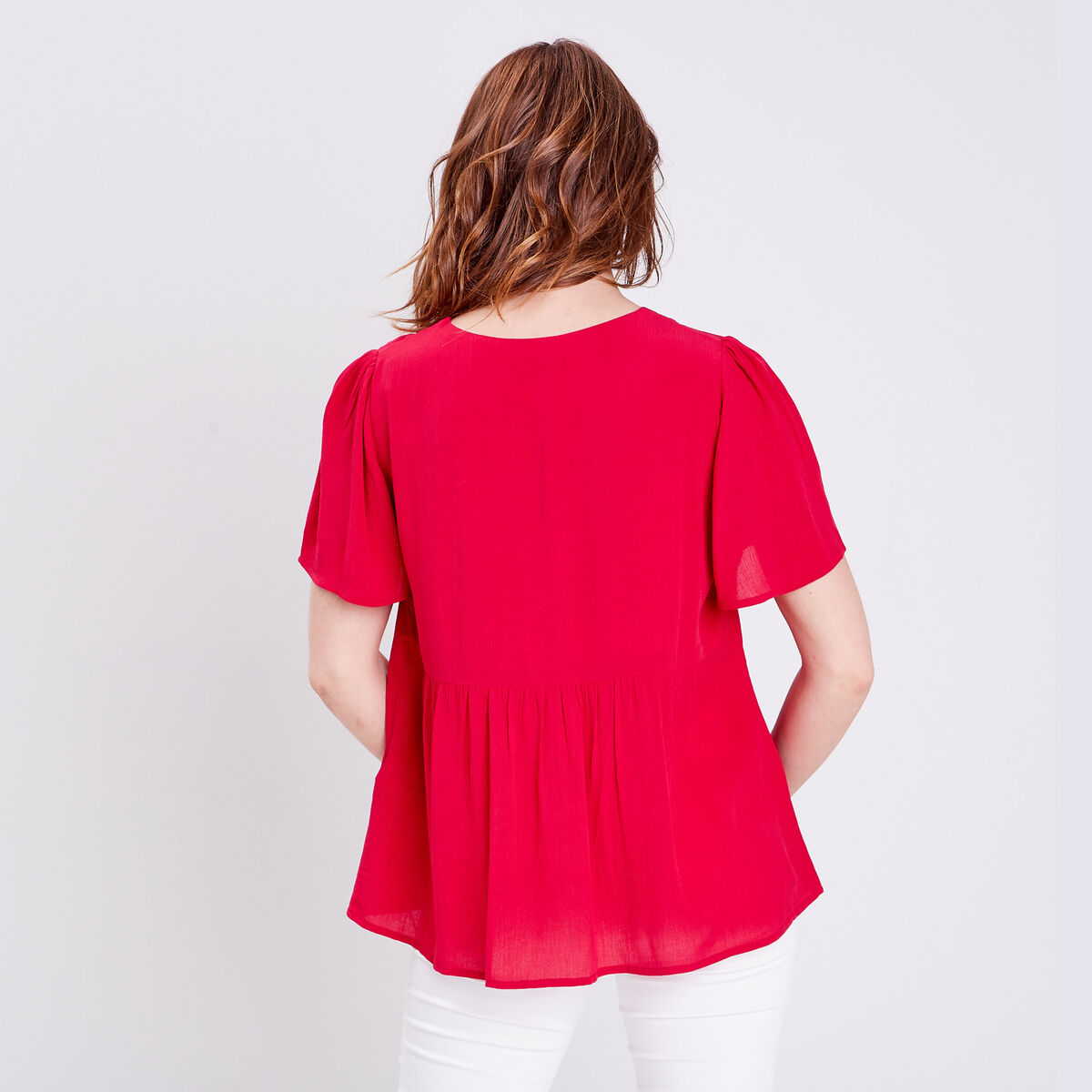 Blouse manches courtes rose framboise femme