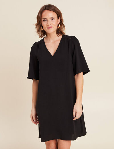 Robe évasée col en V noir femme